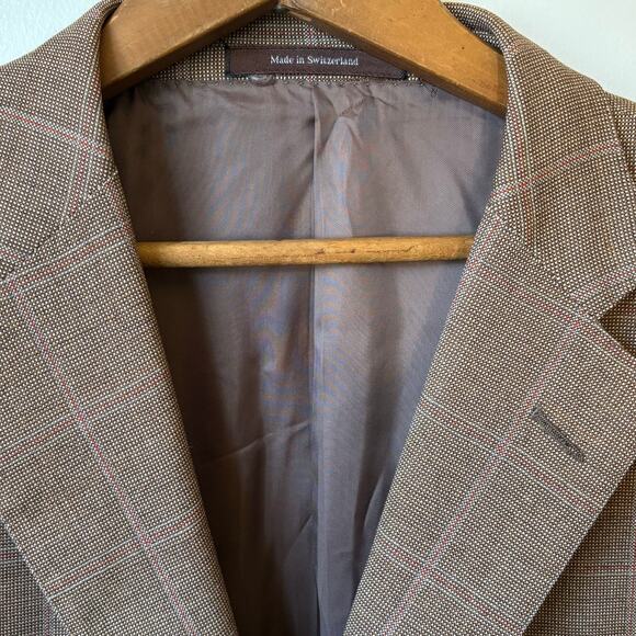 Vintage Zegna Brown Windowpane Plaid Tweed Blazer - Picture 4 of 7